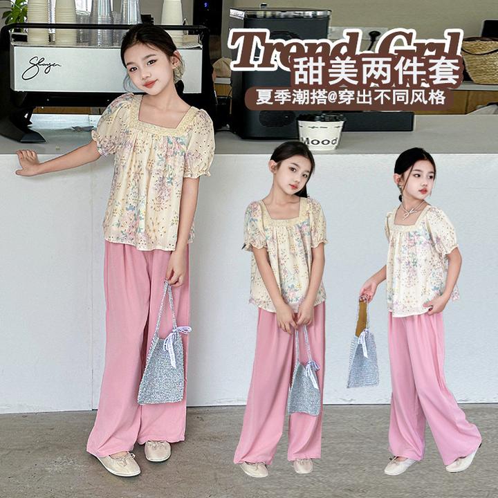 女童中大童夏季薄款韩版显瘦时尚碎花洋气甜美套装