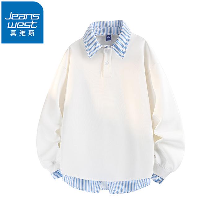 Jeanswest/真维斯翻领长袖衬衫男春秋季新款韩版百搭宽松休闲衬衣