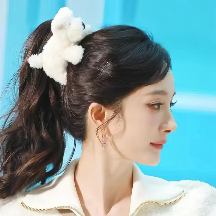 杨幂同款卡通西高地小狗发夹软萌可爱毛绒2025新款后脑勺夹子头饰