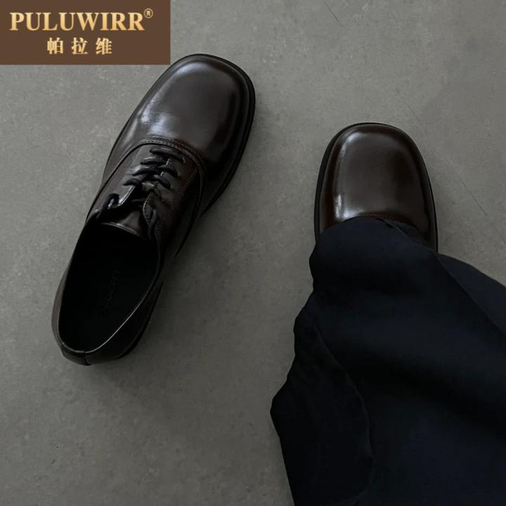 德比鞋高级感方头休闲皮鞋男款结婚通勤正装圆头厚底隐形增高鞋