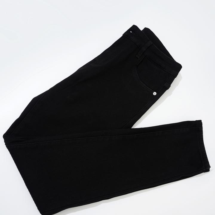 2025年冬季时尚韩版修身弹力黑色牛仔裤加绒加厚商务休闲小直筒裤