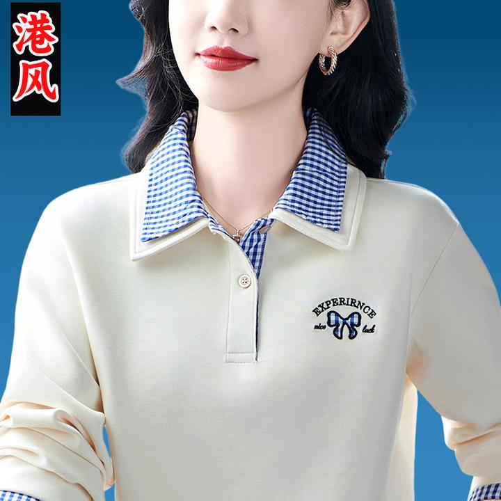 2025春秋新款米杏卫衣女士翻领宽松爆款大码高级感减龄运动长袖衫