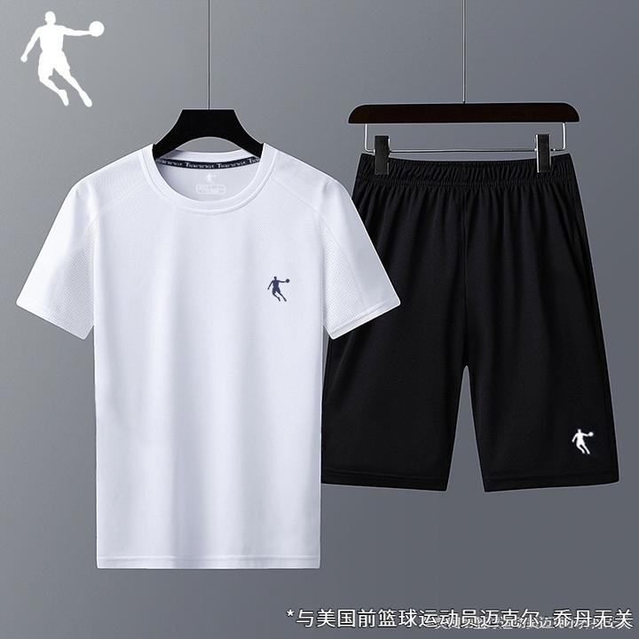 乔丹运动套装男款2025夏季薄款冰丝短袖短裤跑步体恤两件套训练服