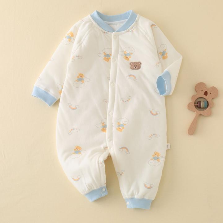 婴儿夹棉连体40g春秋冬薄棉服婴幼儿哈衣爬服加厚0-12月宝宝