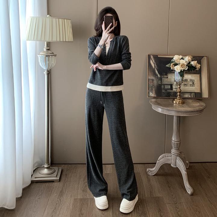 休闲运动套装女早秋2025新款流行炸街显瘦韩版卫衣阔腿裤两件套潮