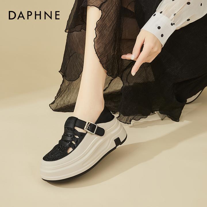 达芙妮松糕厚底鞋女春季2025新款镂空运动洞洞女鞋增高百搭休闲鞋