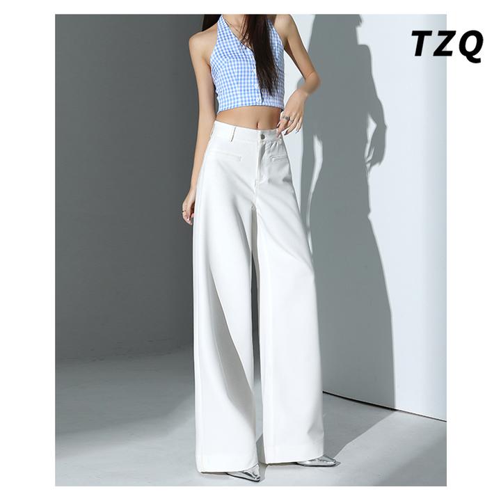 美式高腰白色阔腿牛仔裤女春季新款宽松显瘦垂顺直筒裤TZQ2531312