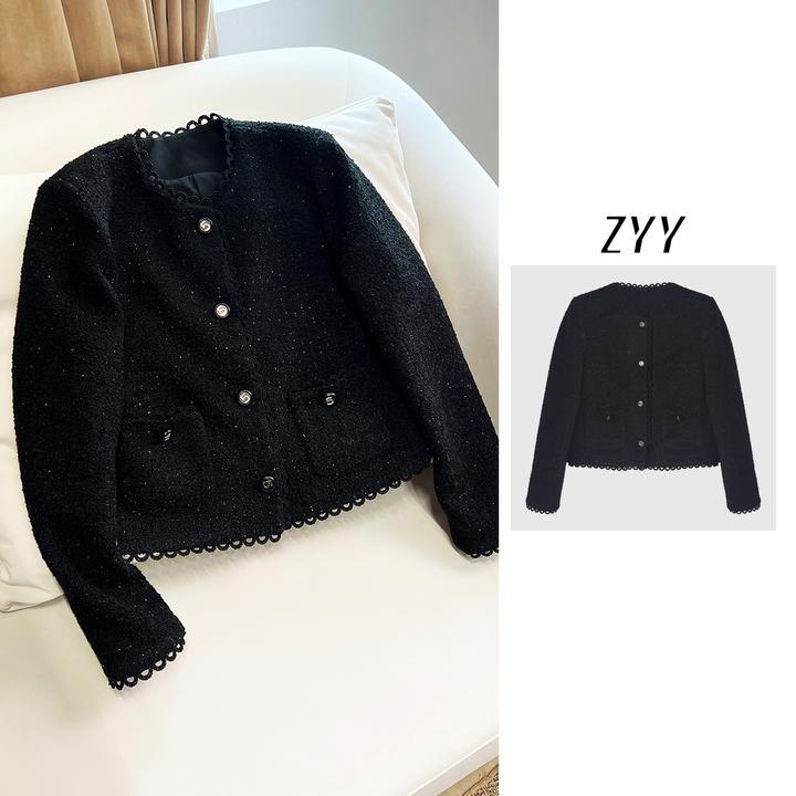 ZYY【云梦夜色】2025/S新品波秋冬浪花边小香风外套女X25QDWT04065