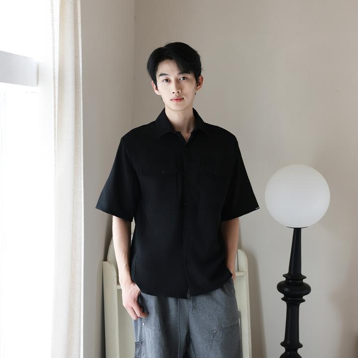 VANNYBUNNY夏季冰丝工装衬衫短袖宽松口袋衬衣大码百搭帅气外套薄