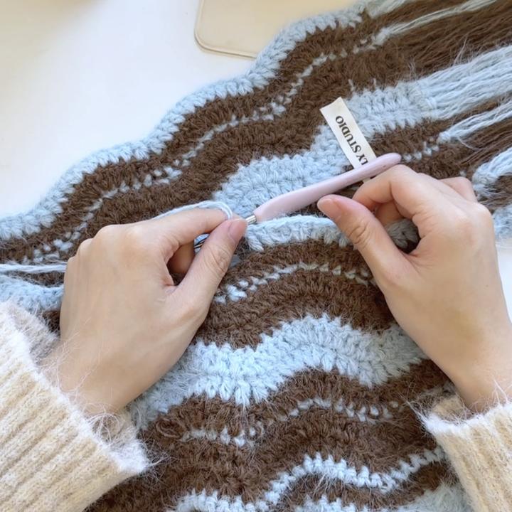 Stuuuly手工 海浪流苏拼色围巾 雪绒线羊毛混纺diy编织材料包