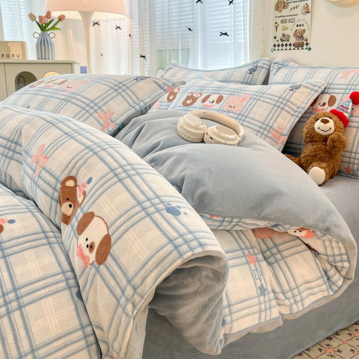 加绒加厚冬季牛奶绒被套双面被套床上用品防寒单被套绒面被罩被壳