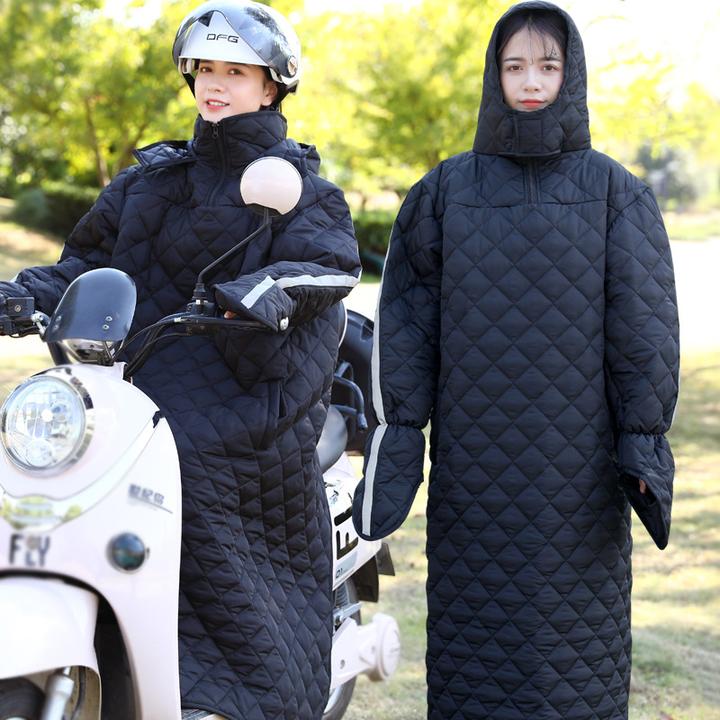 电动摩托车挡风被冬季挡风罩连帽加厚电瓶车防寒防水挡风罩防风衣