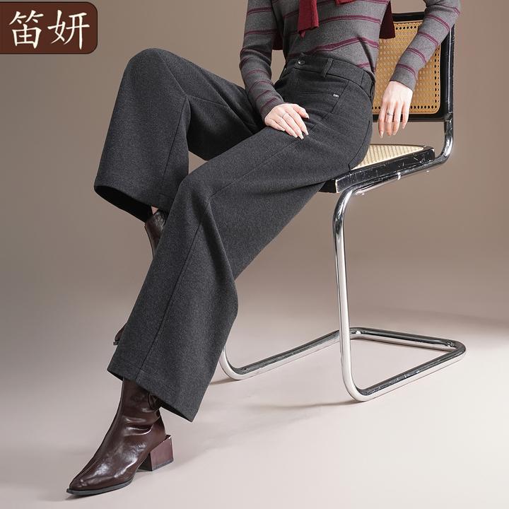 时尚妈妈装高腰加绒毛呢休闲裤冬装新款洋气宽松阔腿裤中老年裤子