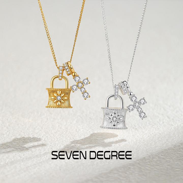 七度 坠链均925银合成锆石 项链女老钱锁包十字架锁骨链轻奢高级