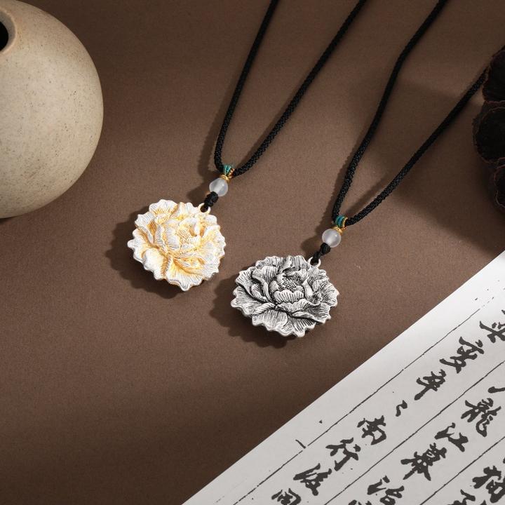 合金锦纶吊坠 古法描金牡丹花项链复古民族花开富贵国风时尚潮流