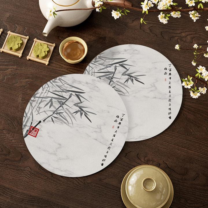新中式软硅藻泥速干垫圆形沥水垫禅意吸水茶垫子小号茶席隔热垫片