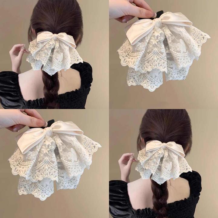 蕾丝蝴蝶结发夹女后脑勺2025新款高级感马尾抓夹韩国气质顶夹发饰
