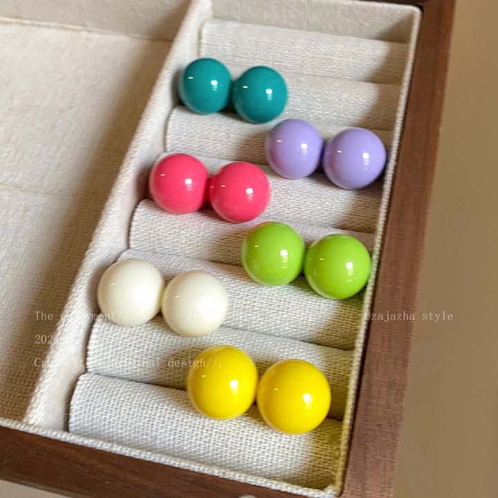非金属树脂耳饰 多巴胺彩色糖果圆球耳钉女绝美耳环高级感耳饰280