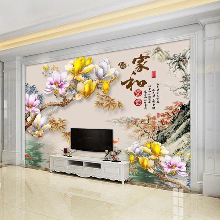 家和富贵电视背景墙壁画家用浮雕立体现代简约客厅沙发背景墙壁布