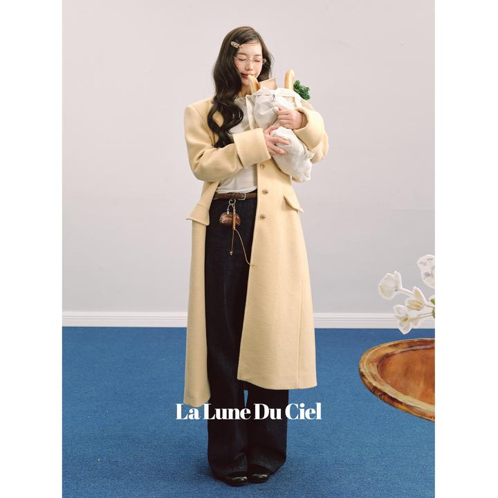 【LaluneDuCiel】塞纳河叙事 羊毛混纺奢感正肩宽松单排扣毛呢外套