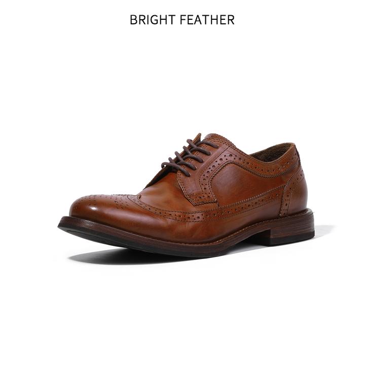 BRIGHT FEATHER英伦布洛克男士商务皮鞋软底透气低帮雕花真皮男鞋