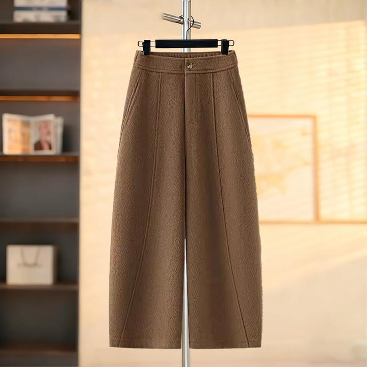 莫代尔毛呢香蕉裤女2025冬季新款加厚保暖高腰显瘦八分窄版弯刀裤