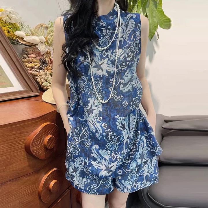 新中式复古休闲套装女2025年夏季新款高级感显瘦上衣短裤两件套潮
