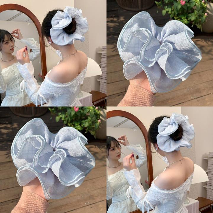 云淡天空蓝~麦致超大号褶皱大肠发圈高级感头花丸子头绳旅行发饰