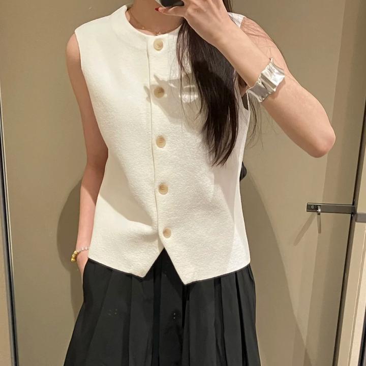 C家标准版型圆领针织背心象牙色圆领马甲女 25春季新品1277766001