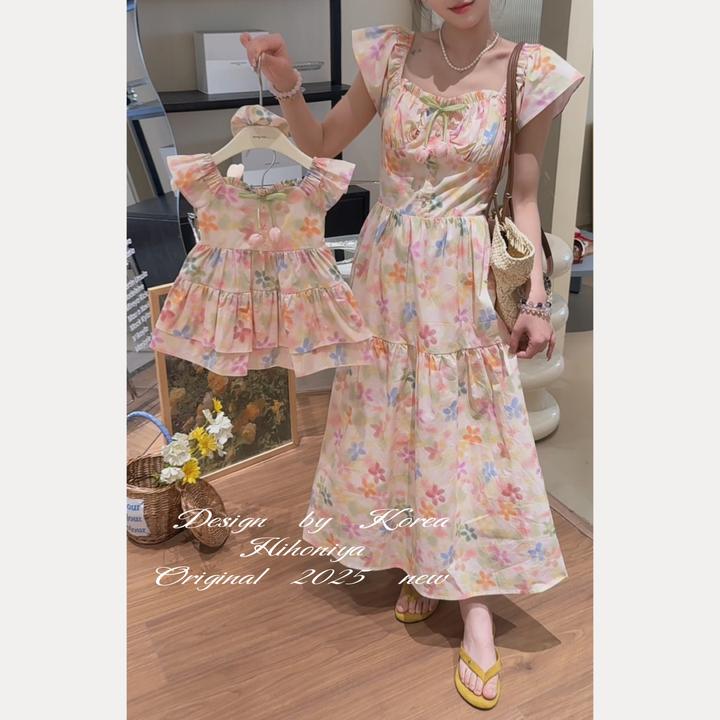 【初夏时光】五Hihoniya~2025夏季欧若风梦幻碎花亲子韩版连衣裙