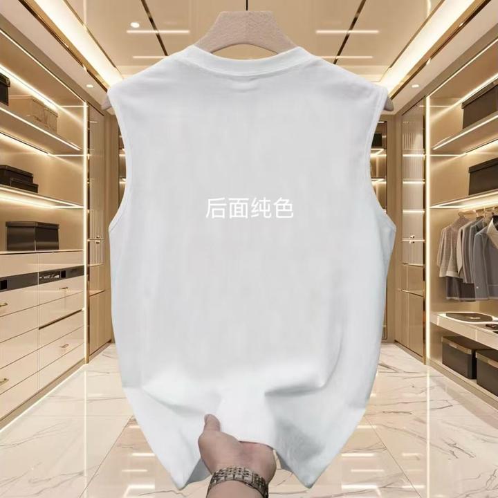 夏季纯棉宽松运动休闲圆领无袖上衣
