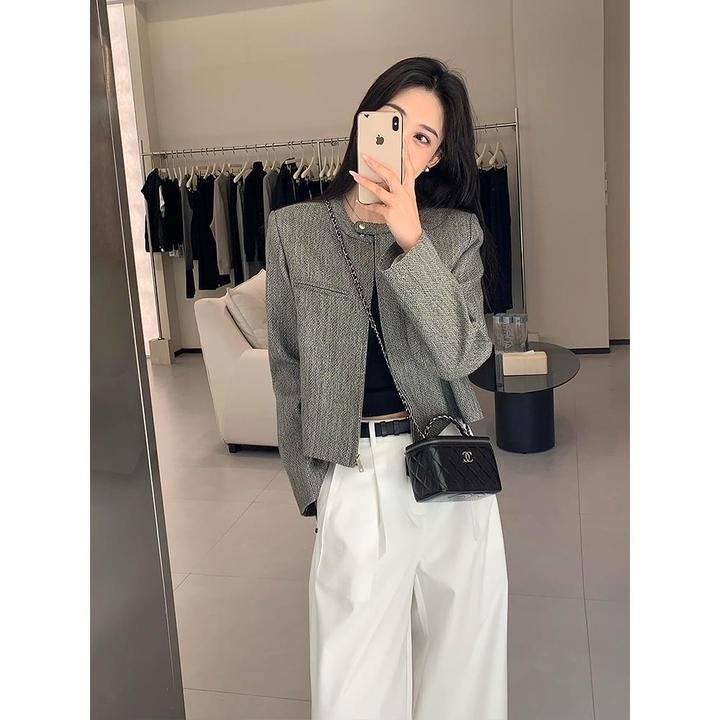杜拉妮2025早女性新款独的灰色短款夹克级好看和时髦