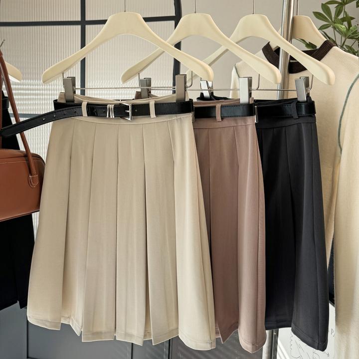 美式学院风西装裙半身裙女装夏季灰色高腰百搭A字裙伞裙百褶裙潮