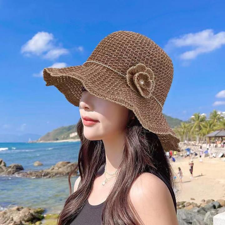 FAVMARTHA防晒帽子女款2025新款韩版夏天镂空透气遮阳渔夫帽可折