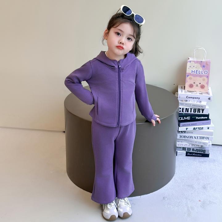 女童秋季纯色喇叭裤卫衣套装女孩洋气儿童宝宝运动两件套春秋款