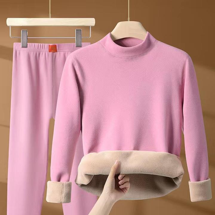 冬季加厚羊毛绒中年人爸妈保暖内衣男女加绒半高领秋衣秋裤套装