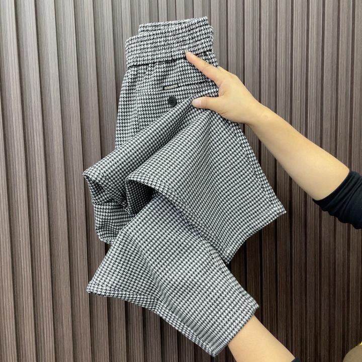 3473格子九分裤女春季韩版高腰宽松显瘦垂感小个子哈伦休闲裤2025