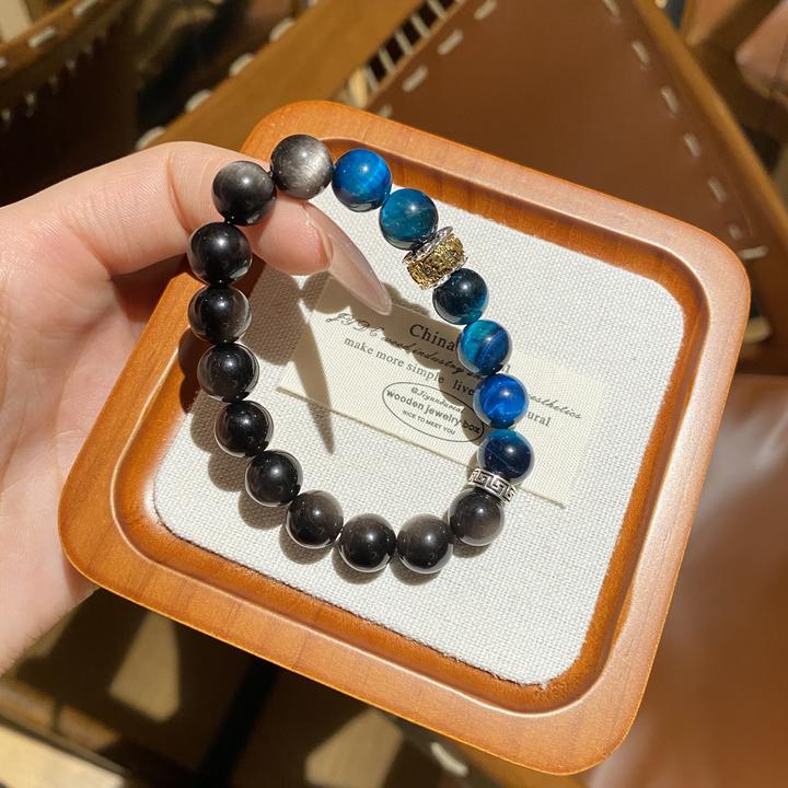 【暗夜精灵】天然银耀石+蓝虎眼石原创设计单圈