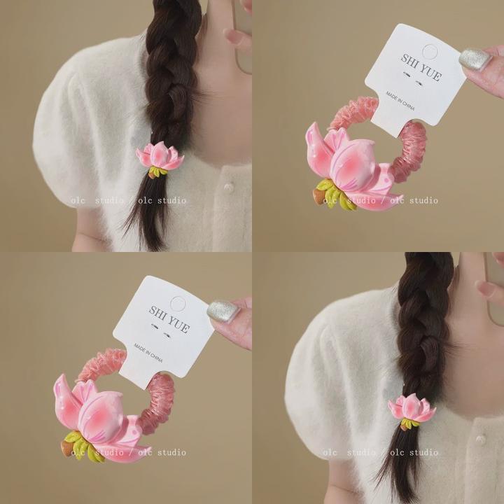 好运莲莲！春夏粉色莲花发圈！旅行发卡可爱发绳少女花朵头饰女夏