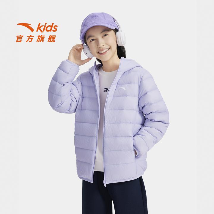 安踏儿童连帽女童羽绒服2025冬季新款百搭时尚运动休闲轻薄羽绒