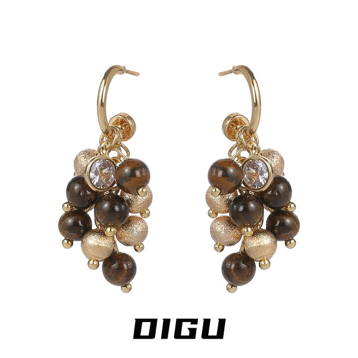 嘀咕家 铜合金亚克力耳饰 美拉德风串珠流苏耳环轻奢珠珠耳钉耳饰