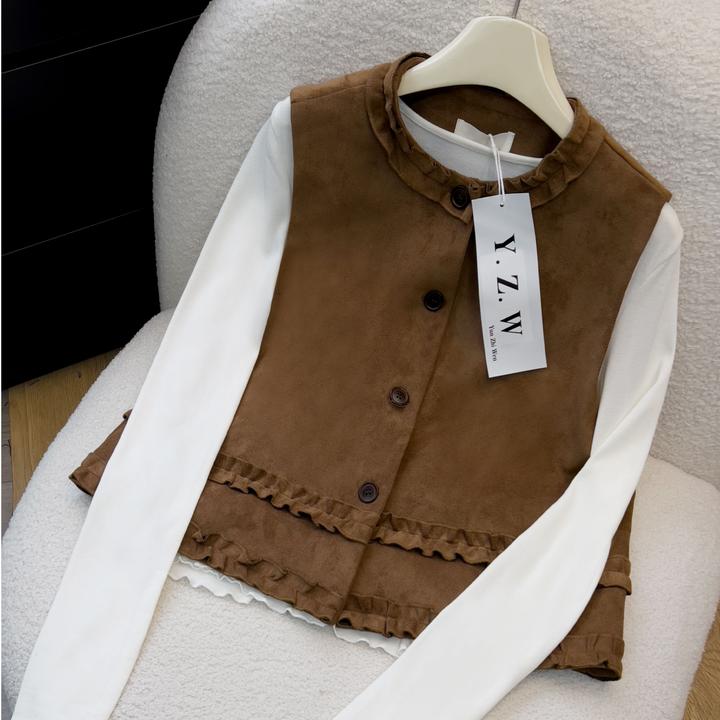复古鹿皮绒马甲外套女2025秋季新款时髦洋气叠穿坎肩短款上衣外穿