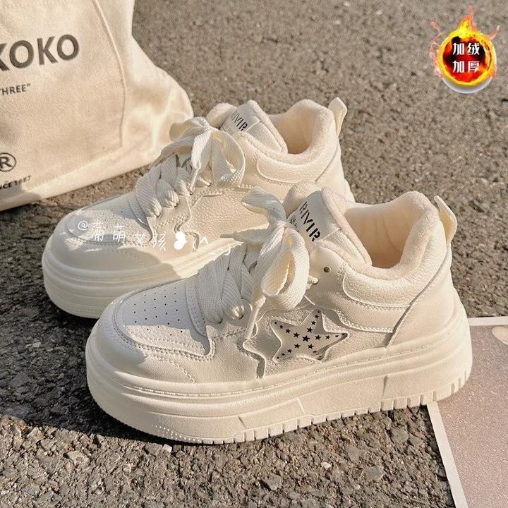 【10-23出货】儿童加绒板鞋保暖女童系带休闲鞋厚底圆头时尚棉鞋