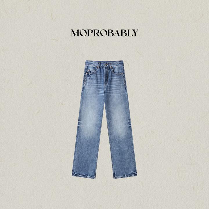 Moprobably李予诺「临界」"100%棉"水洗百搭直筒牛仔裤L5373013