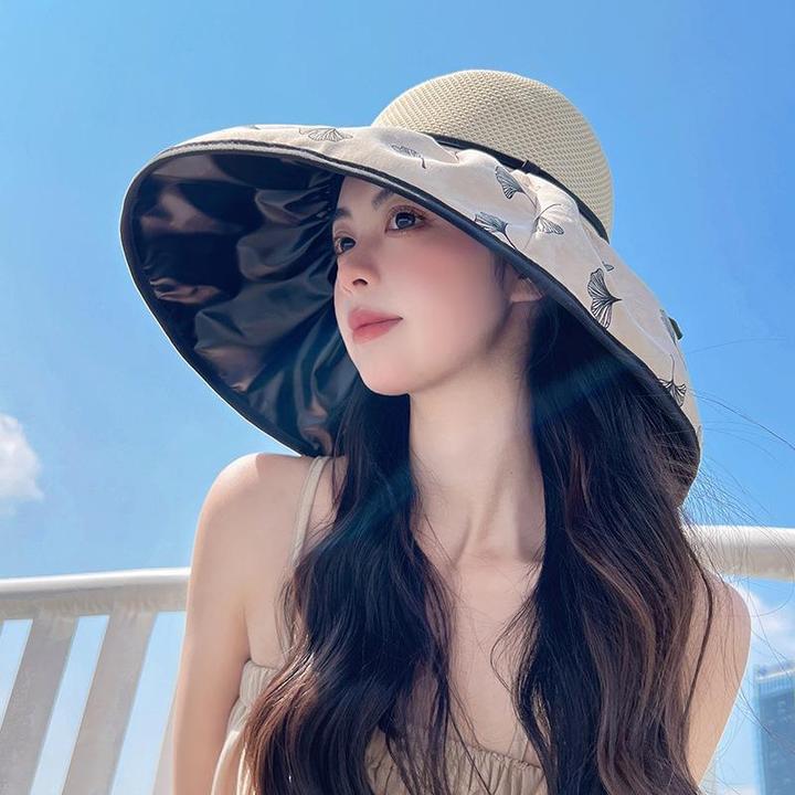 太阳帽子女款2025新款夏季大帽檐空顶帽防晒遮脸可折叠渔夫遮阳帽