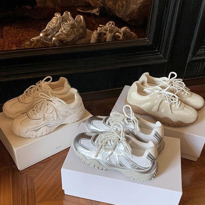 女2025新款银色厚底百搭真皮半月优雅休闲阿甘平底德训时尚小众热