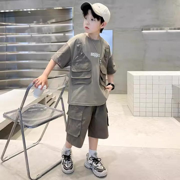 儿童装男童工装套装2025新款夏季中大童运动男孩薄款酷帅休闲潮酷