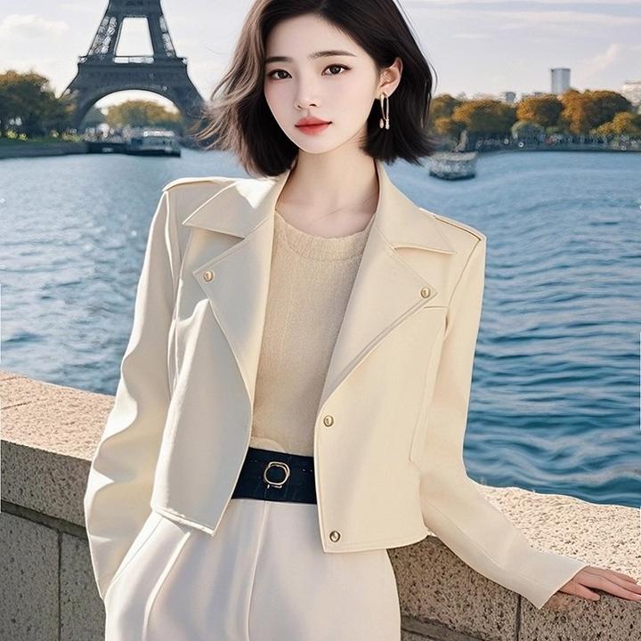 小个子又酷又飒独特超好看短款夹克气质高级感白色皮衣外套女早春
