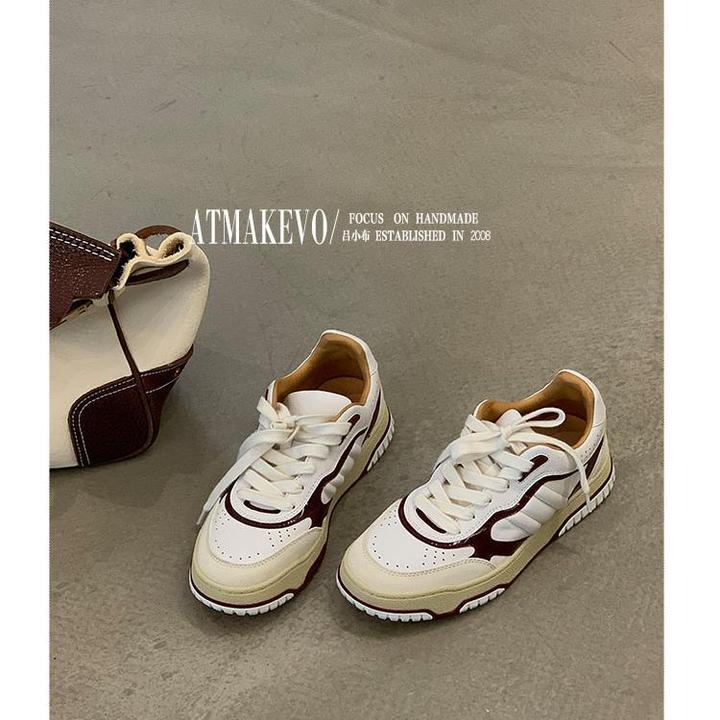 明显款古爷限定版鞋复古头层牛皮拼接感小白鞋时尚休闲鞋女