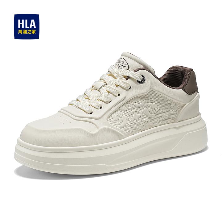 HLA/海澜之家厚底增高男鞋2025秋冬新款百搭祥云小白鞋高帮休闲鞋